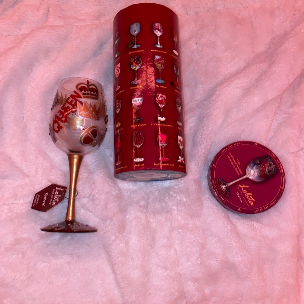 Lolita Queen Wine Glass with Red and Gold Accents